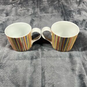 Starbucks Rainbow Stripe 2008 Retired Multi Coffee Mug Cup 13 oz set of 2